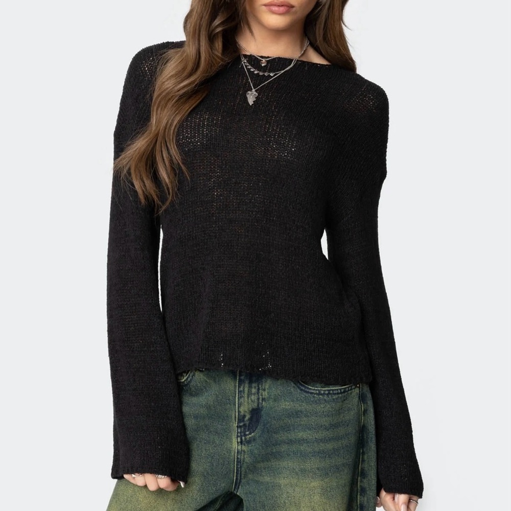 Edikted Black Drop Shoulder Light Knit Sweater